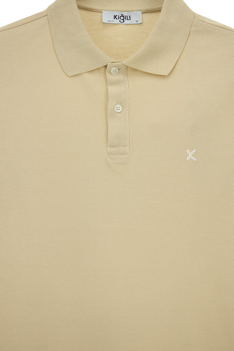 Orta Vizon Polo Yaka Slim Fit Nakışlı %100 Pamuk Tişört