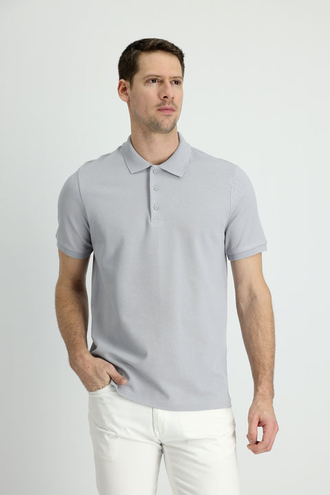 Orta Gri Polo Yaka Slim Fit Dar Kesim Pamuk Tişört