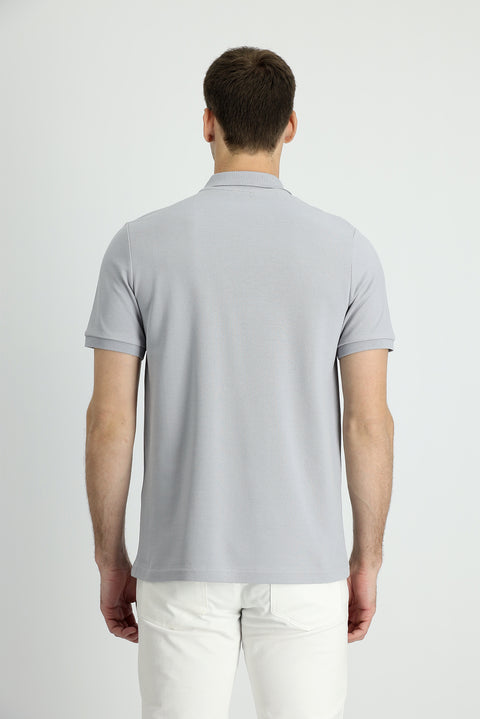 Orta Gri Polo Yaka Slim Fit Dar Kesim Pamuk Tişört