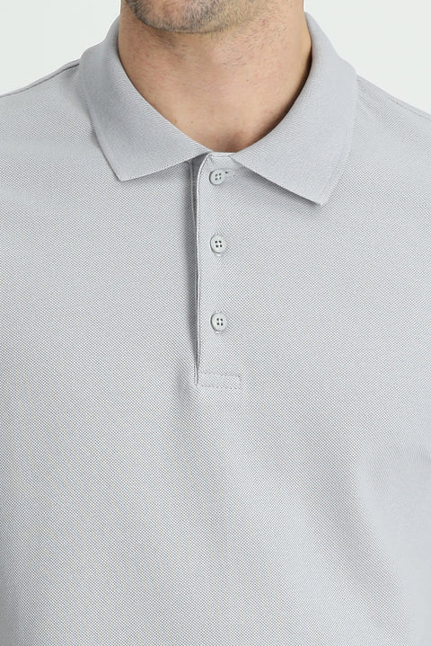 Orta Gri Polo Yaka Slim Fit Dar Kesim Pamuk Tişört