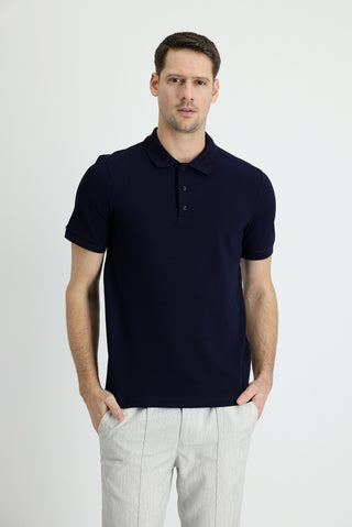  Siyah Lacivert Polo Yaka Slim Fit Dar Kesim Pamuk Tişört