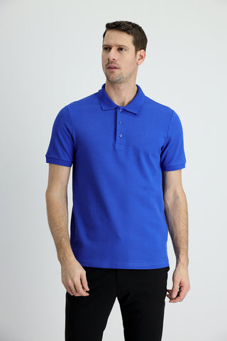  Saks Mavi Polo Yaka Slim Fit Dar Kesim Pamuk Tişört