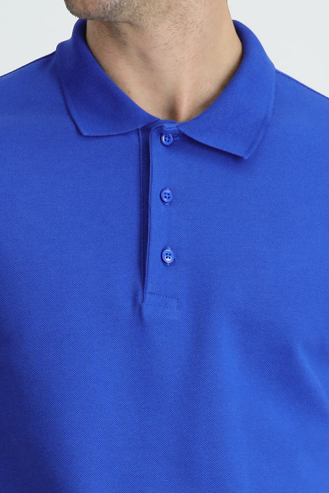Saks Mavi Polo Yaka Slim Fit Dar Kesim Pamuk Tişört