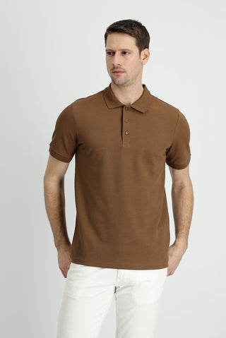  Koyu Kahve Polo Yaka Slim Fit Dar Kesim Pamuk Tişört