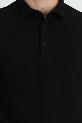  Siyah Polo Yaka Slim Fit Dar Kesim Pamuk Tişört