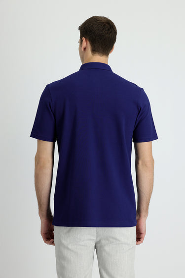 Orta Lacivert Polo Yaka Slim Fit Dar Kesim Pamuk Tişört