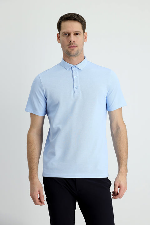 Uçuk Mavi Polo Yaka Slim Fit Dar Kesim Pamuk Tişört