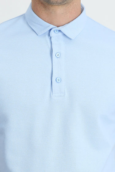 Uçuk Mavi Polo Yaka Slim Fit Dar Kesim Pamuk Tişört