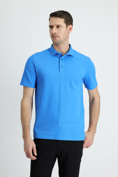 Su Mavisi Polo Yaka Slim Fit Dar Kesim Pamuk Tişört