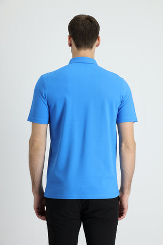  Su Mavisi Polo Yaka Slim Fit Dar Kesim Pamuk Tişört