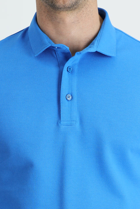 Su Mavisi Polo Yaka Slim Fit Dar Kesim Pamuk Tişört