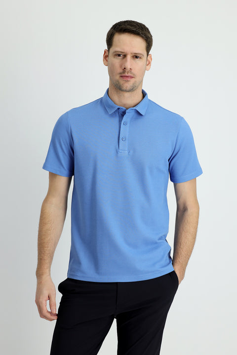 Havacı Mavi Polo Yaka Slim Fit Dar Kesim Pamuk Tişört