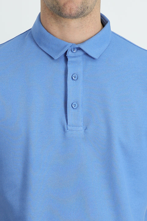 Havacı Mavi Polo Yaka Slim Fit Dar Kesim Pamuk Tişört