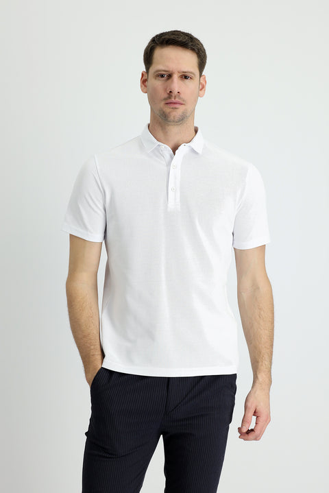 Beyaz Polo Yaka Slim Fit Dar Kesim Pamuk Tişört