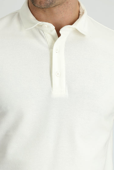  Kırık Beyaz Polo Yaka Slim Fit Dar Kesim Pamuk Tişört