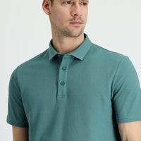 Küf Yeşili Polo Yaka Slim Fit Dar Kesim Pamuk Tişört