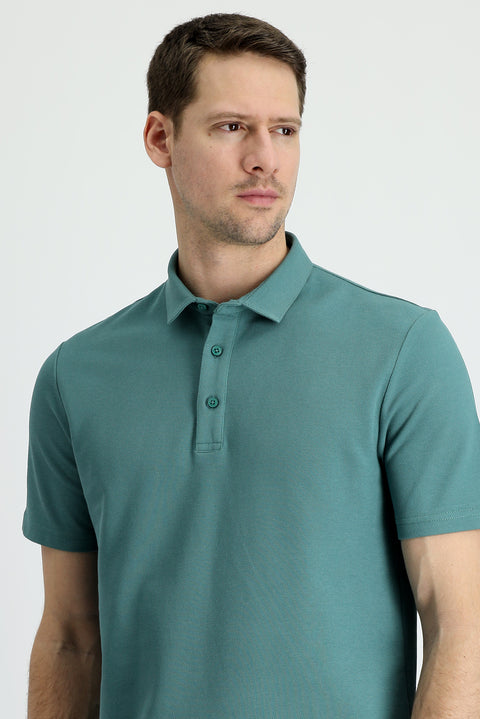 Küf Yeşili Polo Yaka Slim Fit Dar Kesim Pamuk Tişört