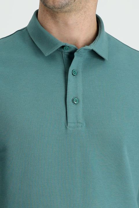 Küf Yeşili Polo Yaka Slim Fit Dar Kesim Pamuk Tişört