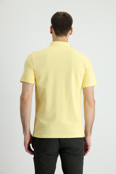 Açık Sarı Polo Yaka Slim Fit Dar Kesim Pamuk Tişört