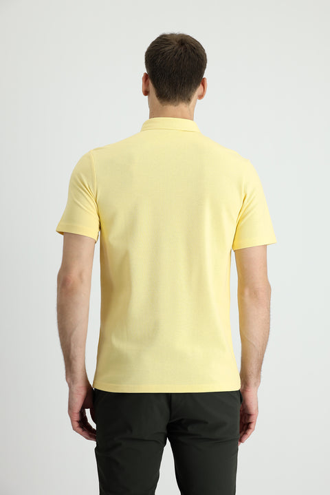 Açık Sarı Polo Yaka Slim Fit Dar Kesim Pamuk Tişört