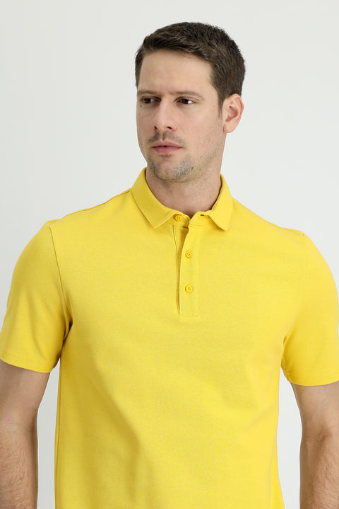 Koyu Sarı Polo Yaka Slim Fit Dar Kesim Pamuk Tişört