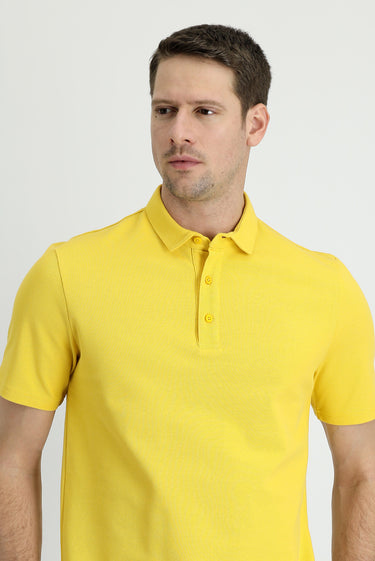 Koyu Sarı Polo Yaka Slim Fit Dar Kesim Pamuk Tişört