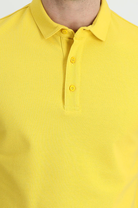 Koyu Sarı Polo Yaka Slim Fit Dar Kesim Pamuk Tişört