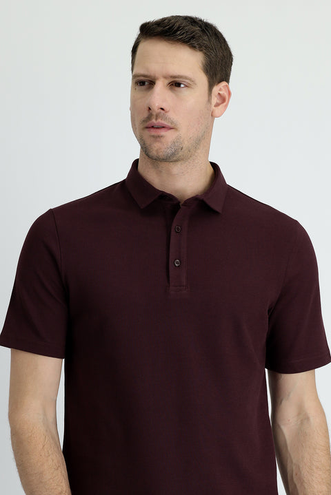 Koyu Bordo Polo Yaka Slim Fit Dar Kesim Pamuk Tişört
