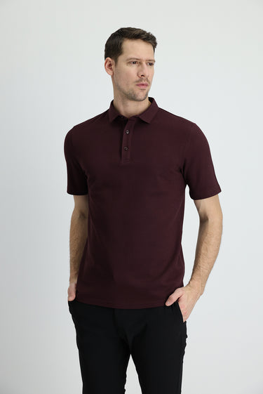Koyu Bordo Polo Yaka Slim Fit Dar Kesim Pamuk Tişört