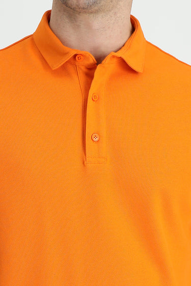 Orta Turuncu Polo Yaka Slim Fit Dar Kesim Pamuk Tişört
