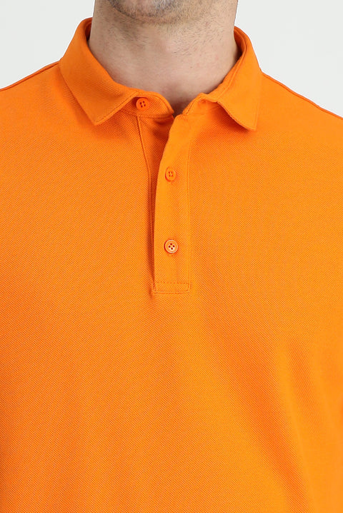 Orta Turuncu Polo Yaka Slim Fit Dar Kesim Pamuk Tişört