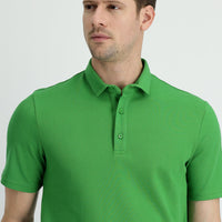 Çimen Yeşili Polo Yaka Slim Fit Dar Kesim Pamuk Tişört