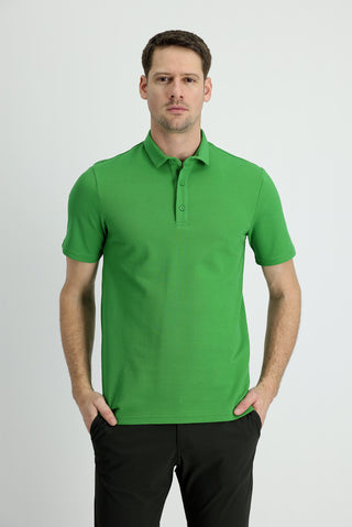  Çimen Yeşili Polo Yaka Slim Fit Dar Kesim Pamuk Tişört