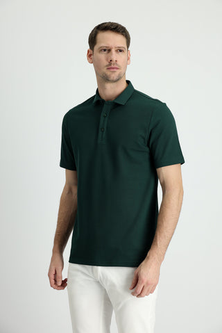  Koyu Yeşil Polo Yaka Slim Fit Dar Kesim Pamuk Tişört