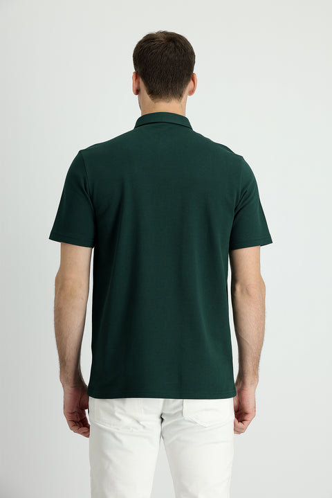 Koyu Yeşil Polo Yaka Slim Fit Dar Kesim Pamuk Tişört