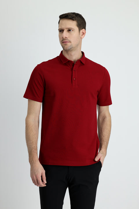 Koyu Kırmızı Polo Yaka Slim Fit Dar Kesim Pamuk Tişört