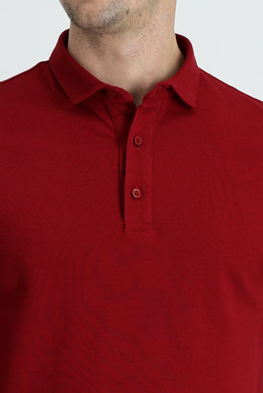 Koyu Kırmızı Polo Yaka Slim Fit Dar Kesim Pamuk Tişört
