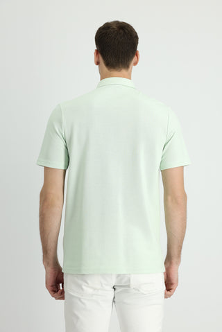 Su Yeşili Polo Yaka Slim Fit Dar Kesim Pamuk Tişört