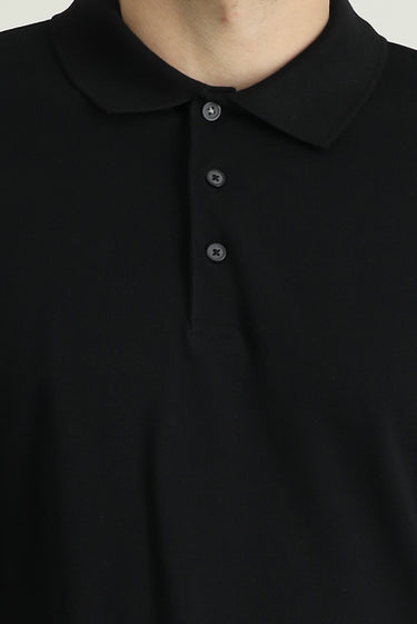 Siyah Slim Fit Dar Kesim Nakışlı Pamuk Polo Yaka Tişört