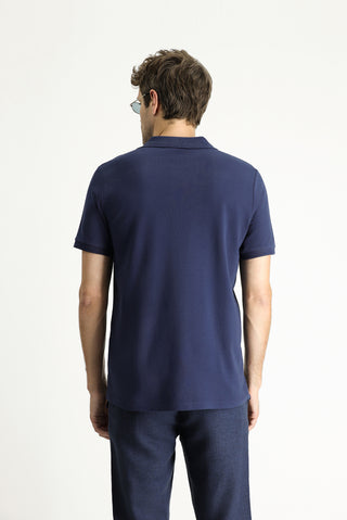  Lacivert Slim Fit Dar Kesim Nak??l? Pamuk Polo Yaka Ti?ört-Ki??l?