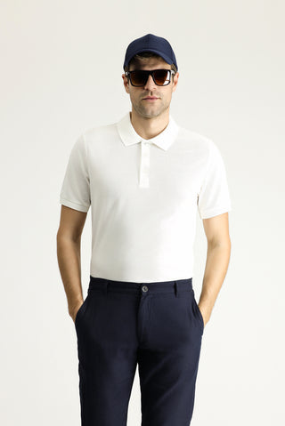  Beyaz Slim Fit Dar Kesim Nakışlı Pamuk Polo Yaka Tişört