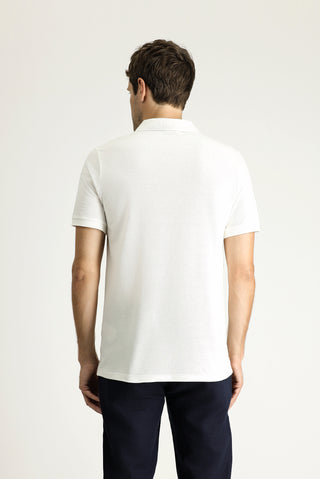  Beyaz Slim Fit Dar Kesim Nakışlı Pamuk Polo Yaka Tişört