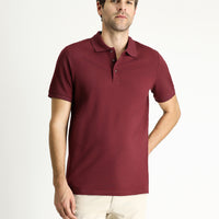 Koyu Bordo Slim Fit Dar Kesim Nakışlı Pamuk Polo Yaka Tişört