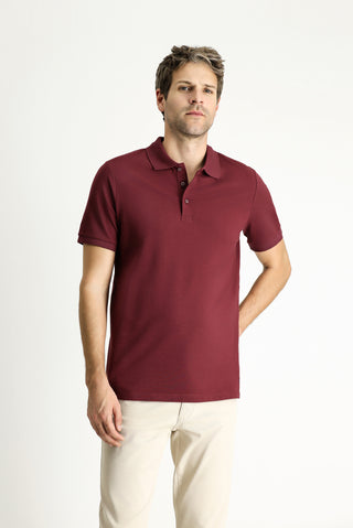  Koyu Bordo Slim Fit Dar Kesim Nakışlı Pamuk Polo Yaka Tişört