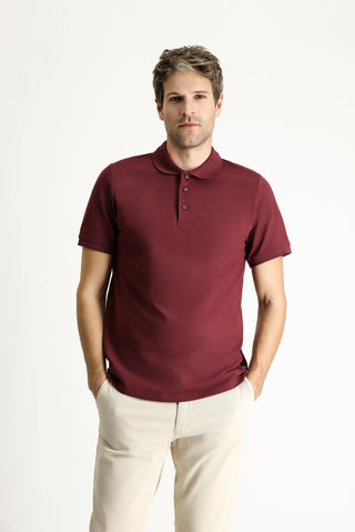  Koyu Bordo Slim Fit Dar Kesim Nakışlı Pamuk Polo Yaka Tişört