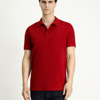 Koyu Kırmızı Slim Fit Dar Kesim Nakışlı Pamuk Polo Yaka Tişört