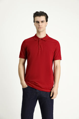  Koyu Kırmızı Slim Fit Dar Kesim Nakışlı Pamuk Polo Yaka Tişört