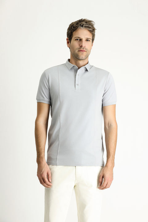 Orta Gri Slim Fit Dar Kesim Pamuklu Süprem Polo Yaka Tişört