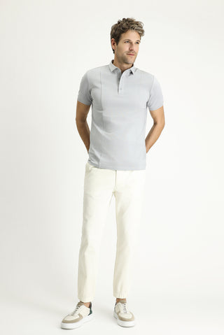  Orta Gri Slim Fit Dar Kesim Pamuklu Süprem Polo Yaka Tişört