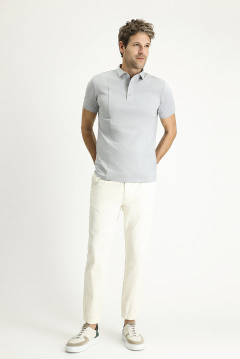 Orta Gri Slim Fit Dar Kesim Pamuklu Süprem Polo Yaka Tişört